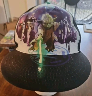Star Wars Yoda Kids SnapBack Flat Brim Bill Hat Light Saber Glows In Dark - Image 1 of 4