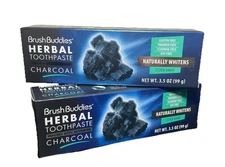 Brush Buddies Herbal Toothpaste Charcoal Cool Mint 2pk 3.5oz New