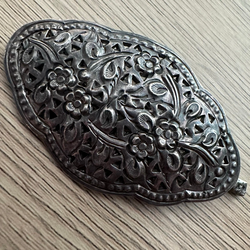 Cordón antiguo de plata esterlina victoriano eduardiano reposado floral Foto 2 de 4