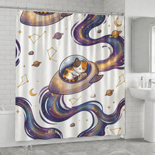 Cat Shower Curtain Funny Cat Lover Fabric Shower Curtain Cute Space Cat Waterpro