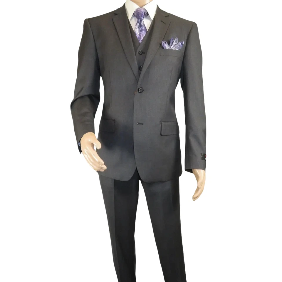 Traje de tres piezas para hombre Vitali chaleco semi brillante piel de tiburón M3090 gris carbón Foto 2 de 4