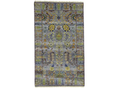 Handmade Silver Floral Wool Rug Osh Chobi Oriental Carpet Farmhouse Décor 3X5 ft