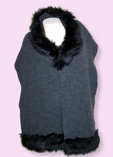 Elegante  Abend Stola für Damen mit Kunstfellbesatz anthrazit schwarz   wie neu