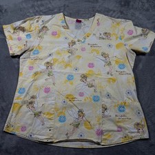 Disney Tinker Bell Fairytales Do Come True Scrub Top Womens Medium Yellow V Neck