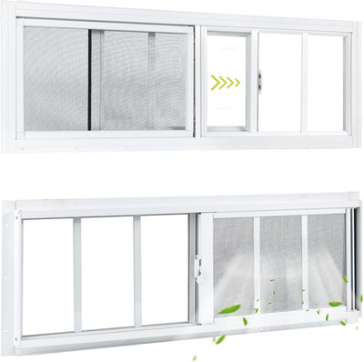 2 Pack 10''x35'' Sliding Shed Windows with Tempered Glass - White Finish
