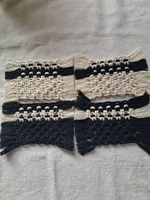 Handmade Macrame Coasters, Beige/black, set of 4