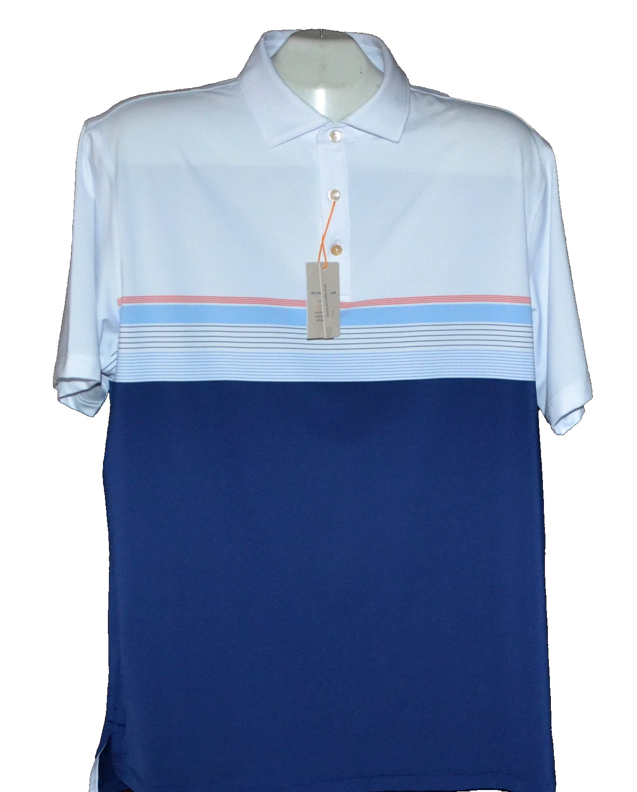 Peter Millar Crown Sport Mens White Blue Striped T-Shirt Polo Size L 115 14890₽