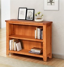 Small Wooden Bookcase, Low Bookshelf, Oak Storage, Free-Standing Shelving Unit