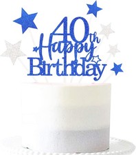40th Birthday Cake Topper Glitter Cheers to 40 Years Blue