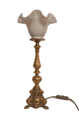 Vintage Brass Cherub Table Lamp with Ruffled Glass Shade Victorian Antique Style