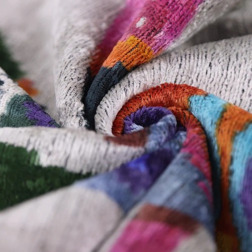 Luxury Multicolor Silk Velvet Throw Pillow 16x24 – Handmade Abstract Geometric - Picture 3 of 6