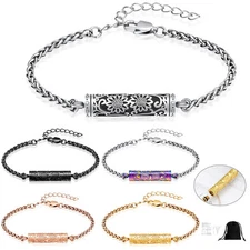 Sunflower Print Cylinder Urn Pendant Cremation Jewelry for Ashes Bracelets Gift