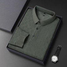 New Men's Business Casual Long Sleeved Shirt Solid Color Polo Shirt Fashionable