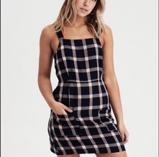 American Eagle Plaid Pinafore Front Pockets Mini Dress Women's Size Small.