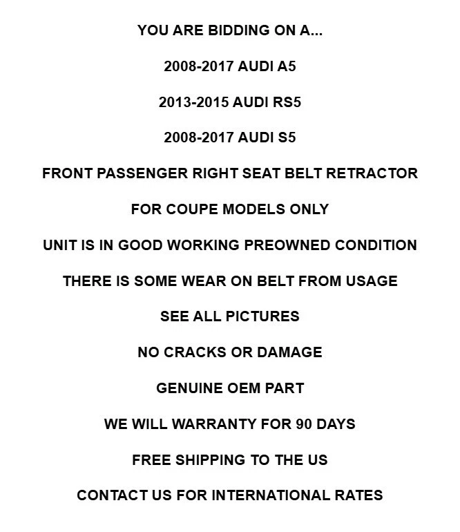 Audi A5 S5 RS5 2008-2017 cupé pasajero delantero derecho cinturón retractor fabricante de equipos originales Foto 2 de 4