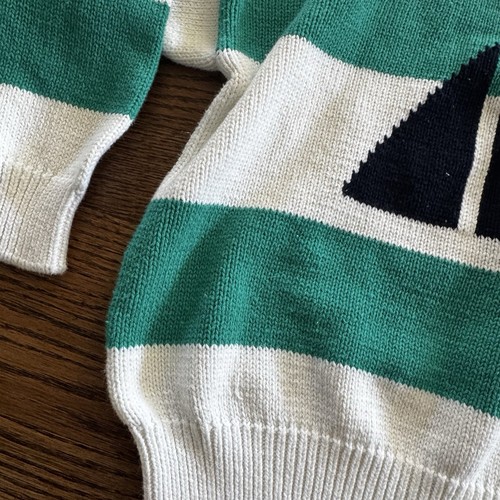 VTG 1987 IZOD Lacoste crew neck sweater Logo size 6 Medium Sailboat Striped - Picture 5 of 11