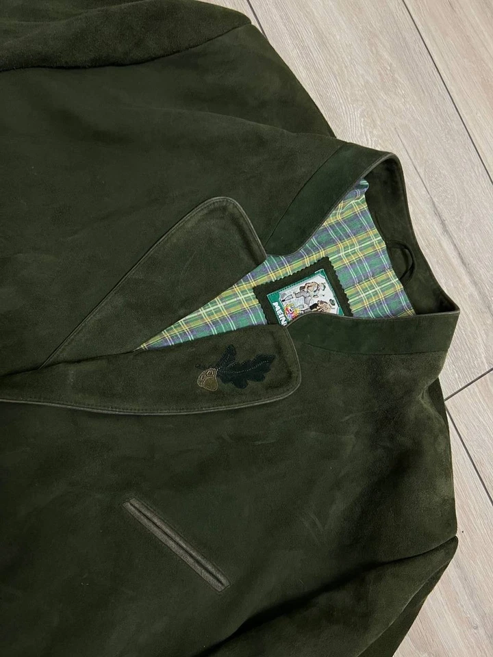 Men's Meindl Leather Trachten Loden Tyrol Hunting sz 56 50in Green Janker Jacket - Image 4 of 4