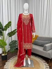 Elegant Look Red Faux Georgette Salwar Kameez With Dupatta For Women  Girls