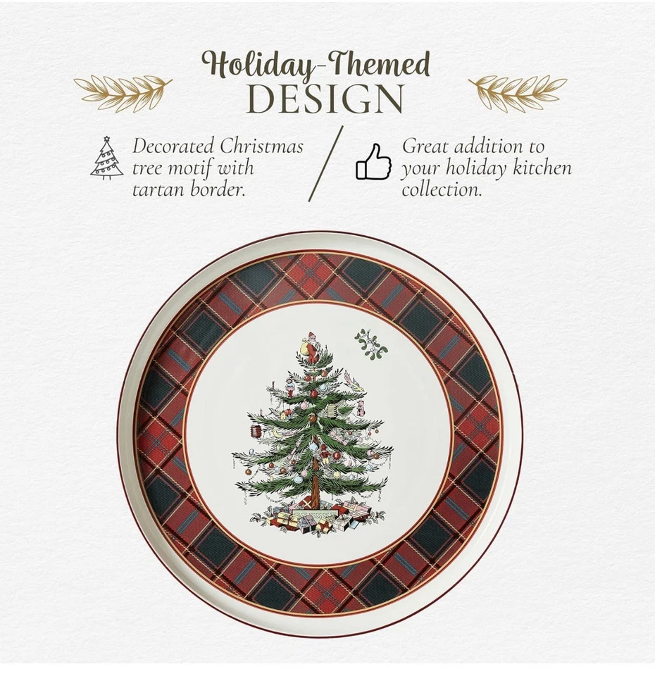 Spode Christmas Tree Lazy Susan- Tartan Plaid, Non Skid 360 Degree Rotation - Image 4 of 4