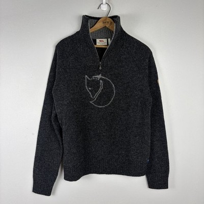 Fjallraven 1/4 Zip Sweater Wool Red Fox Logo Mens Small Leather Patch