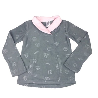 Girls Fleece Shirt Size XS 4-5 PGray Pink Emojis Pullover Athletic Works