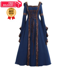 CosplayDiy Women's Gothic Victorian Witch Vampire Dress Medieval Medium, Blue