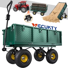 BEST DEAL🔥VECUKTY Heavy Duty Steel Dump Garden Cart with Liner, 900lbs Green