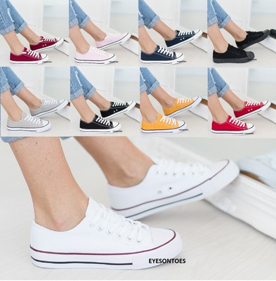 DAMEN FRAUEN FLACH ZUM SCHNÜREN MÄDCHEN PUMPS LEINEN TURNSCHUHE SNEAKER SCHUHE GRÖSSE 3-8 UK