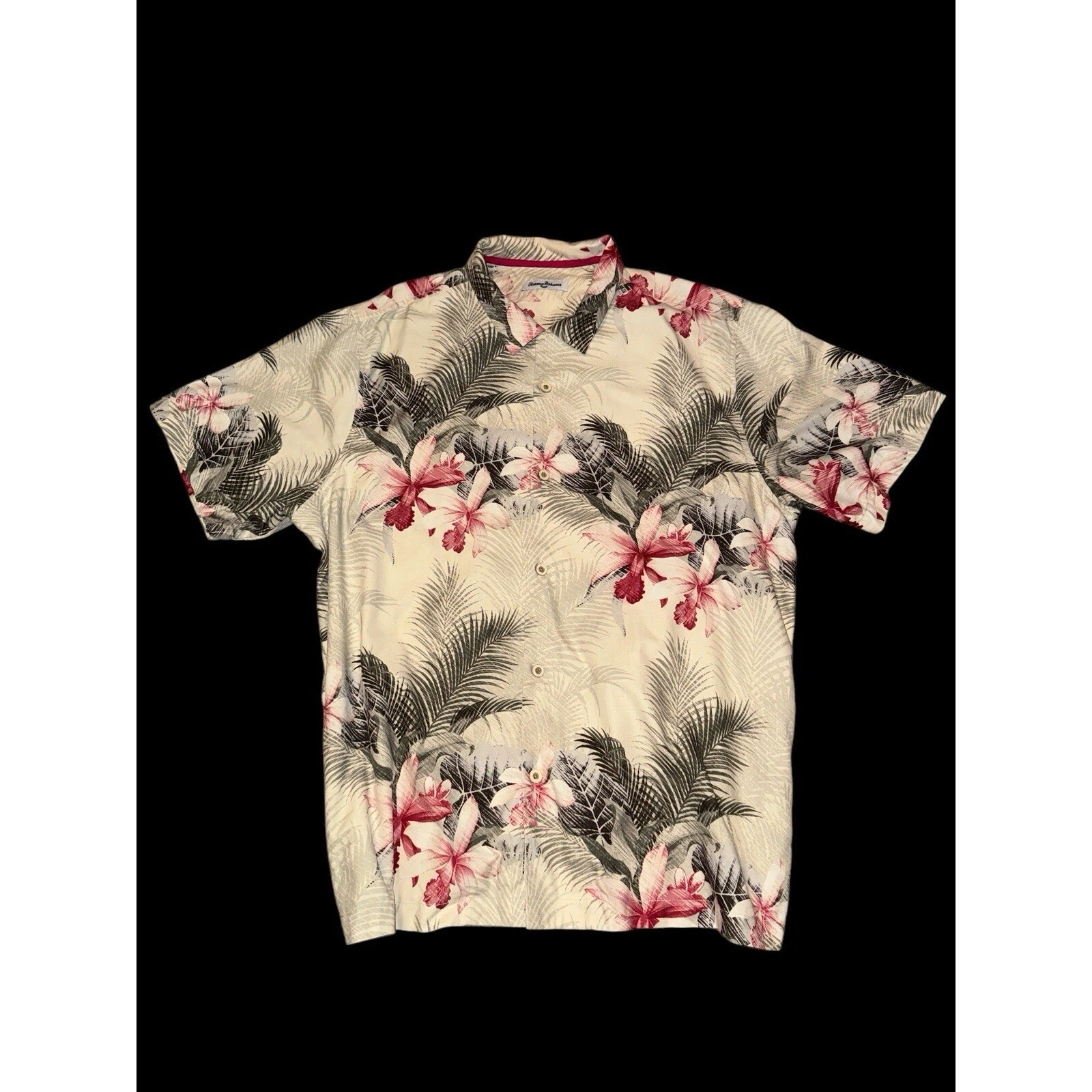 Tommy Bahama Button Up Shirt Mens XL Cream IslandZone Silk Blend Floral