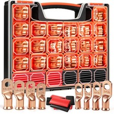 220PCS Battery Cable Ends AWG 2/0 1/0 1 2 4 6 8 Gauge, 110PCS Heavy Duty Copp...