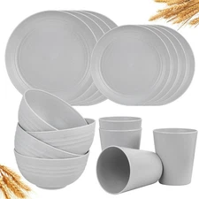 16-Piece Wheat Straw Dinnerware Set for 4 Includes 8 Plates 4 Bowls 4 Cups