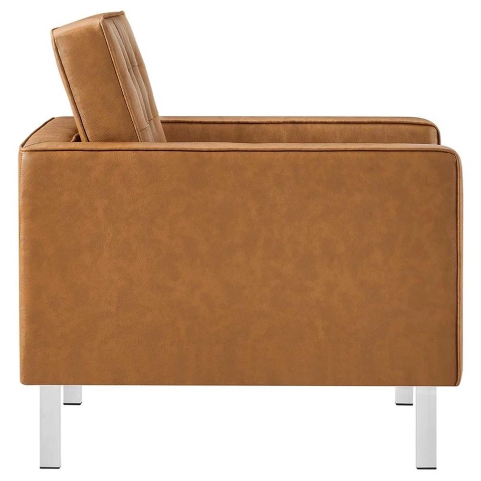 Modway Loft Tufted Vegan Leather Stainless Steel Armchair in Silver/Tan - Image 4 of 4