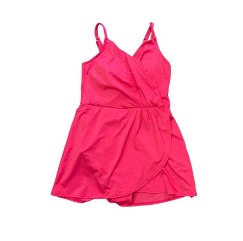 Lands End Womens Large 14/16 Swimsuit Swim Dress Pink Adjustable Strap Pull On