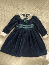 Vintage Deep Blue Velvet Girl Dress 4T Long Sleeve