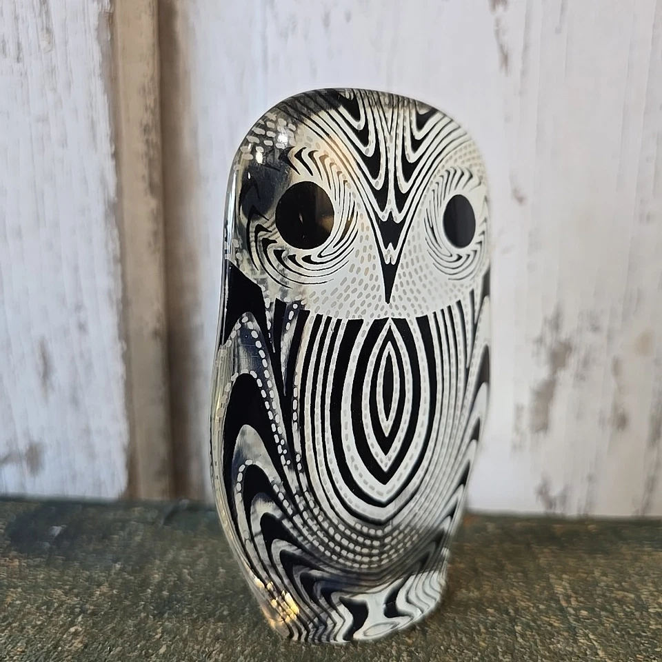 ABRAHAM PALATNIK Optic Art Lucite Owl Figurine 4” Vintage Mid Century Modern MCM - Image 4 of 4
