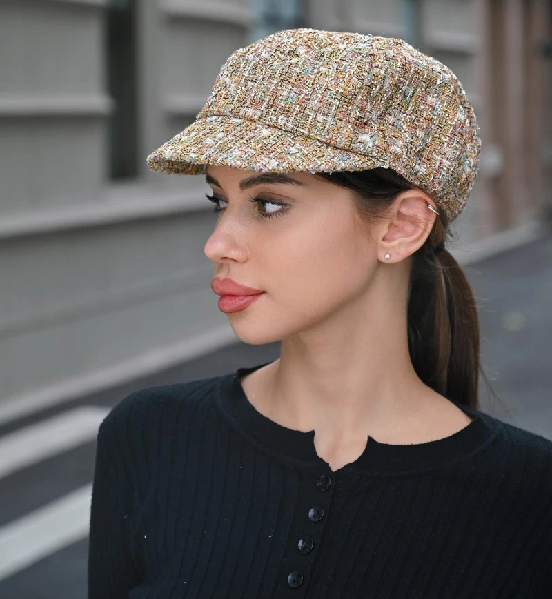 Gorra Tweed Newsboy para mujer detalles metálicos nueva con etiquetas Foto 4 de 4