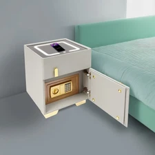 Phone Charging Bedside Cabinet, Grey, Bedside Table with Safe+Combination Lock