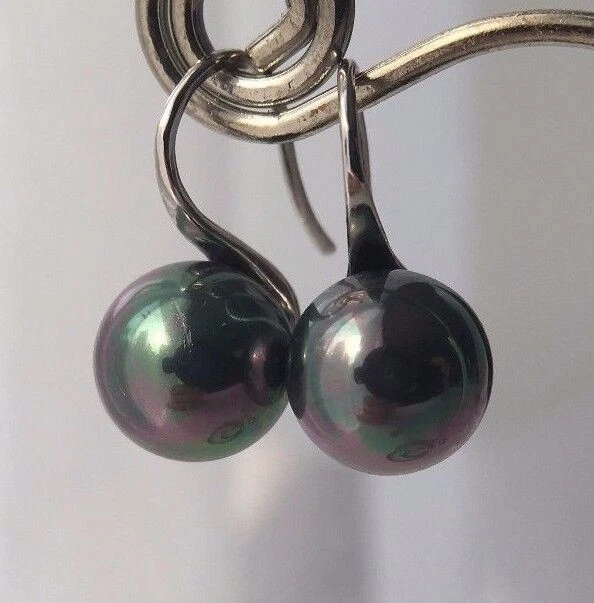 schwarze Ohrringe 925 Sterlingsilber|echte Muchelkernperlen 8mm|Ohrstecker - Bild 3 von 4