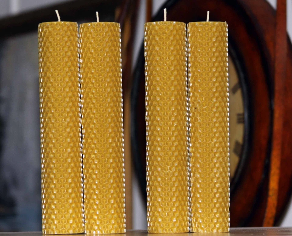 Velas de panal de cera de abejas 100 % pura enrolladas a mano hechas a mano mecha de algodón de 8" hechas en EE. UU. Foto 3 de 4
