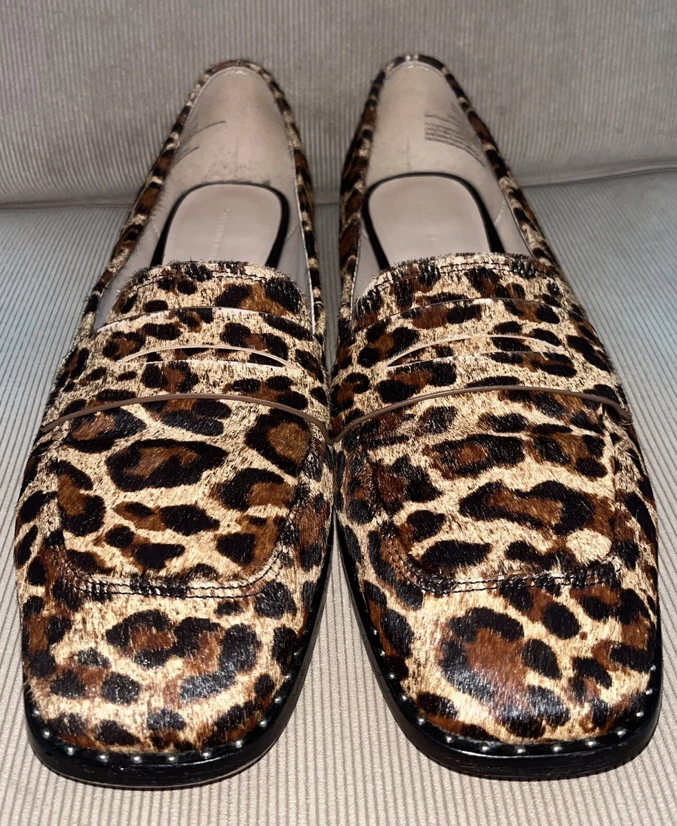 Treasure Bond SOMETHING NAVY REAL FUR LEOPARD PRINT PENNY LOAFERS