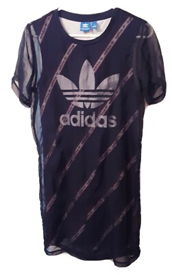 Adidas Originals Blue Midi Dress With Sheer Mesh Overlay three