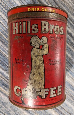 Old Vintage Hills Brothers Coffee Tin San Francisco 2 lbs 1922 Red