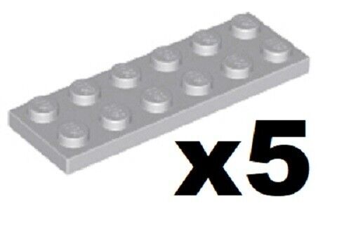 Lego 5 New Light Bluish Gray Plate 2 x 6 Studs Pieces Parts LG22 - Picture 1 of 1