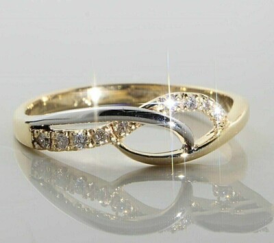 Simulated Diamond Promise Ring 14K Two Tone Gold Plated In 925 Sterling Silver
