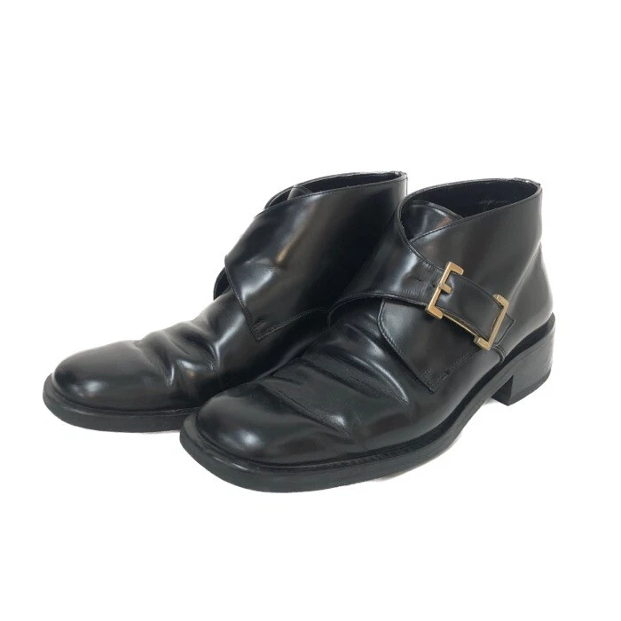 Gucci Bottes Courtes, Bout Rond, Design Ceinture, Sangle Moine, Noir [Occasion]