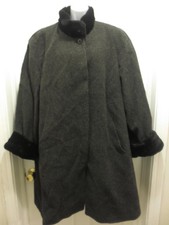 Albert Nipon Plus Gray & Black Faux Fur Collar Wool Jacket Coat Size 24w 3x 4x