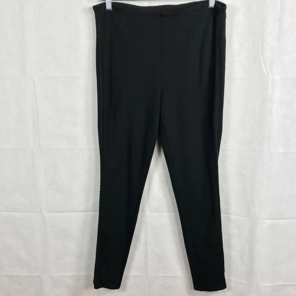 One 5 One Leggings Womens Sz XL Black Stretch Knit Casual High Rise Band Pocket - Image 2 of 4
