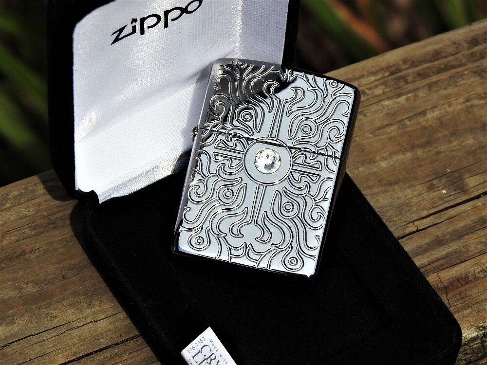 プロポリスZippo armor case Sterling 2017 Zippo Lighter - Ornate - Swarovski Crystal - Deep Carved
