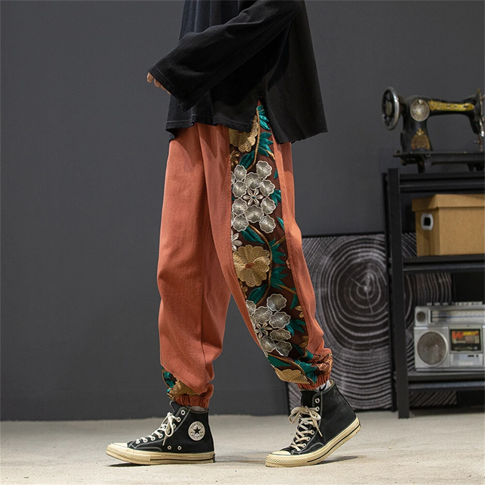 Mens Jogging Embroidery Pants Athletic Running Sweatpants Casual Hip Hop Trouser