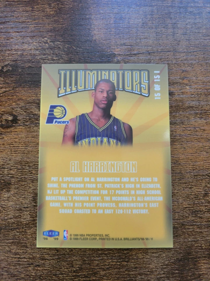 1998-99 Fleer Brilliants Illuminators Rookie Insert Al Harrington Pacers RC Holo - Image 2 of 2